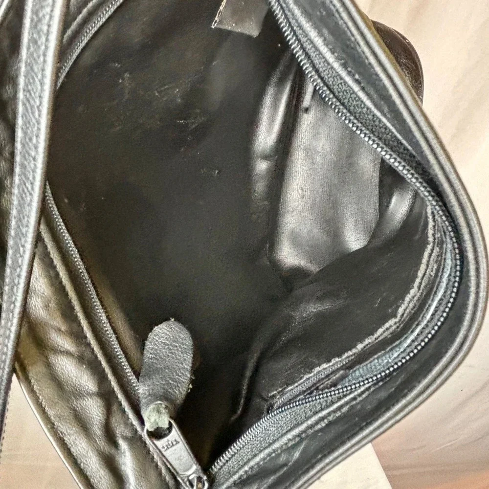 Leaf Leather C.L. Whiting  Black Brown Embossed Crossbody Bucket Bag USA Made